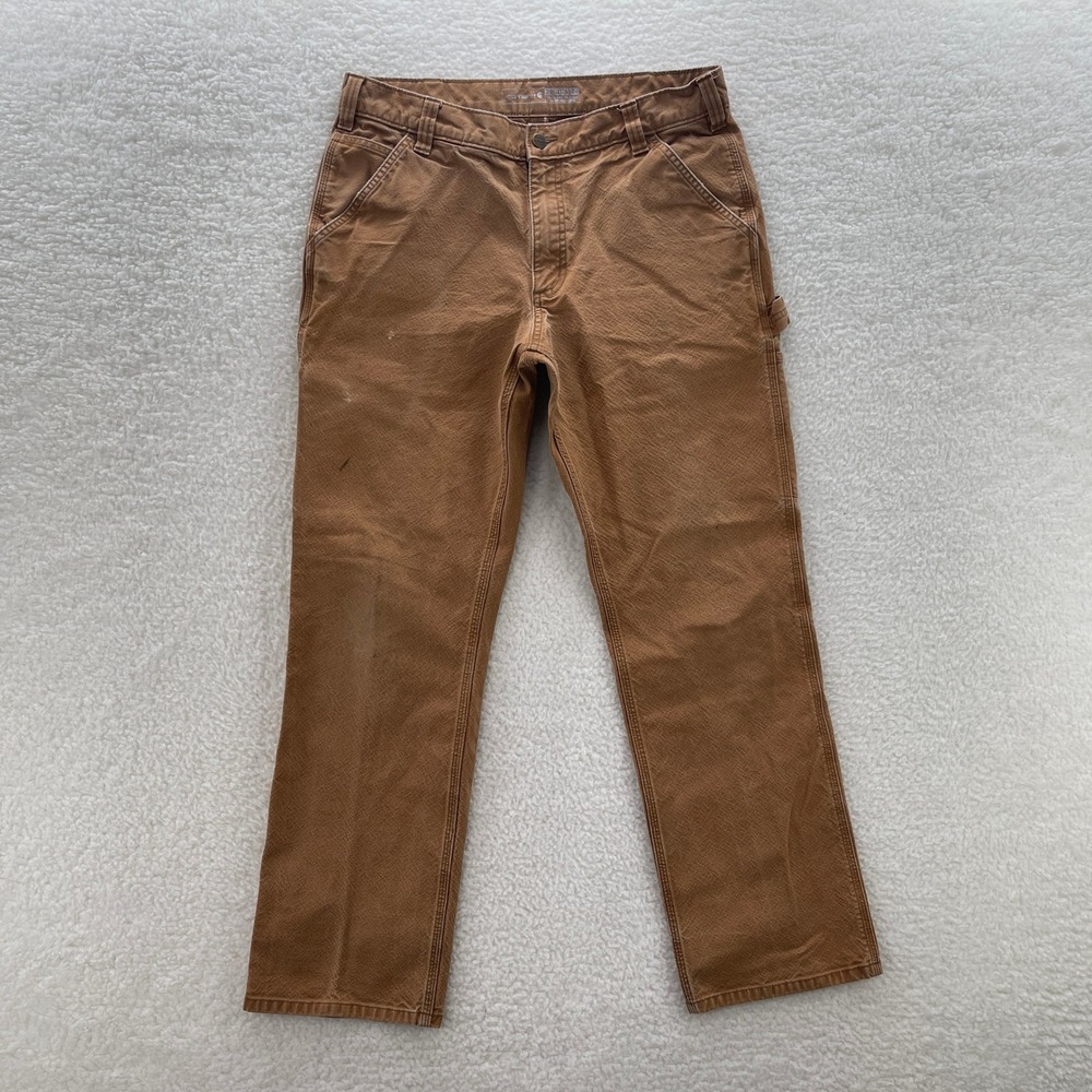 Carhartt Pants Mens 34x32 Beige Rugged Flex Relaxed Fit Canvas Stretch Workwear